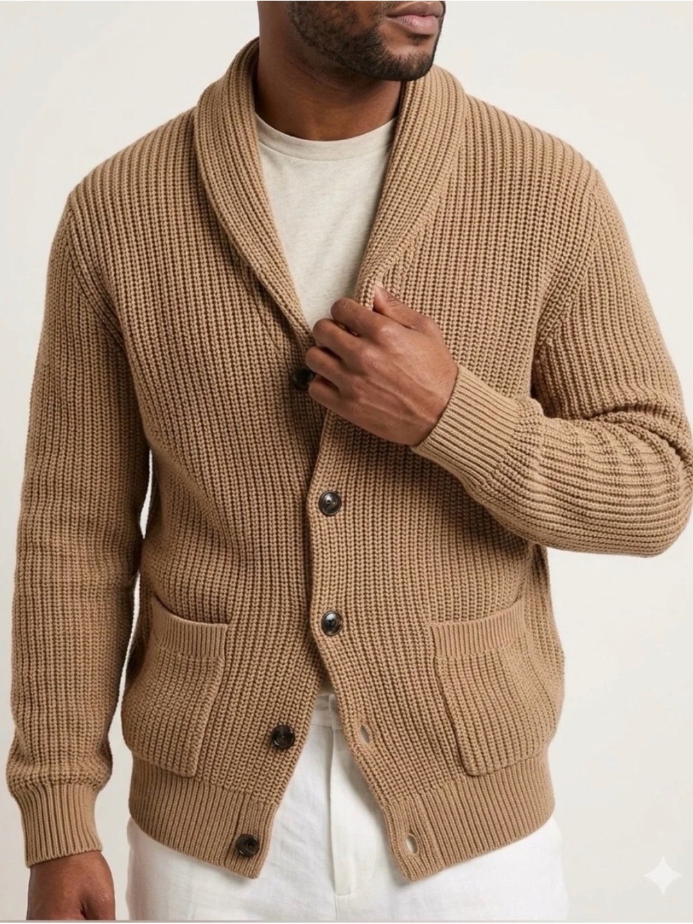 GAP Heavy ribbed shawl cardigan - size XL - 100% cotton - camel/tan